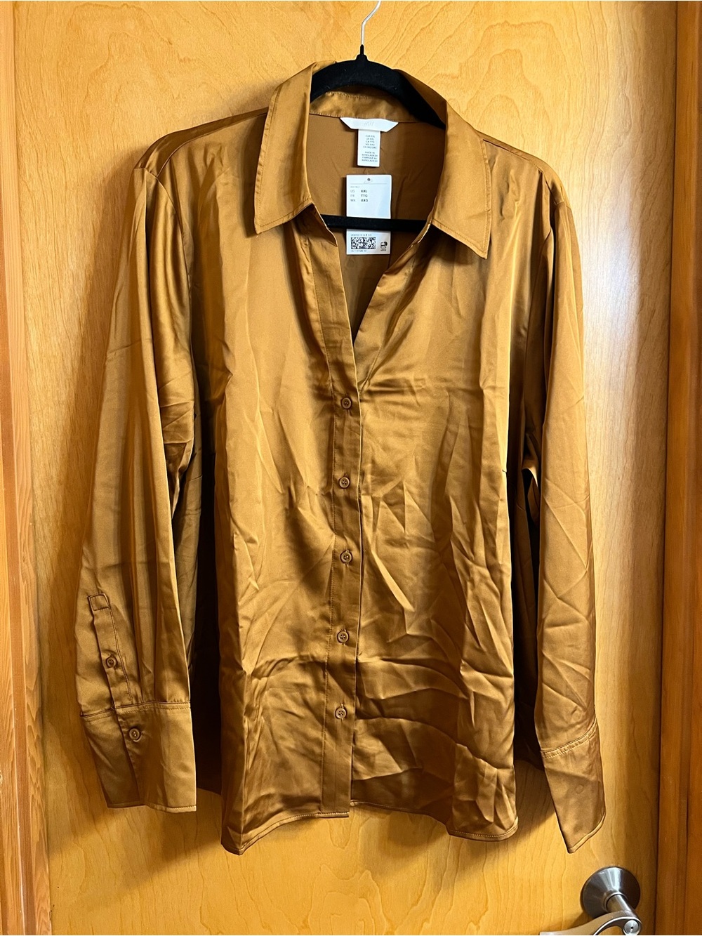 3qty - H&M Women’s Satin Button-Up Shirts in Mustard, Black, and Cream